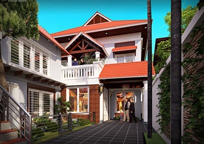 Thiết kế biệt thự Á Đông 2 tầng phong cách truyền thống