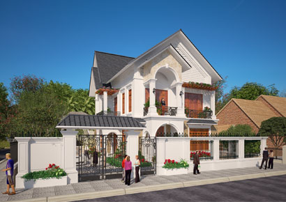 Thiết kế biệt thự kiểu Pháp tân cổ điển 2 tầng tại Sóc Sơn - Hà Nội