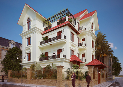 Thiết kế biệt thự tân cổ điển kiểu Pháp 3,5 tầng tại Hưng Yên