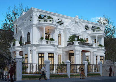 Thiết kế biệt thự kiểu Pháp 260m2 bố cục 2,5 tầng tại Quận 9 Sài Gòn