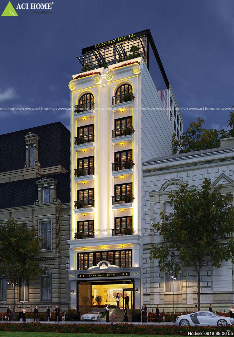 Mẫu thiết kế khách sạn mặt tiền 8m tại Quận 1 tp HCM - AciHome
