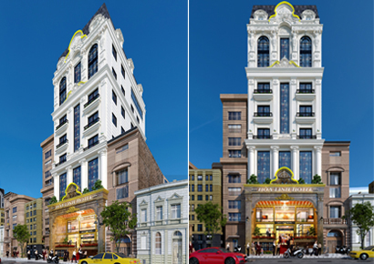 Mẫu thiết kế khách sạn mặt tiền 12m Hòa Linh Hotel